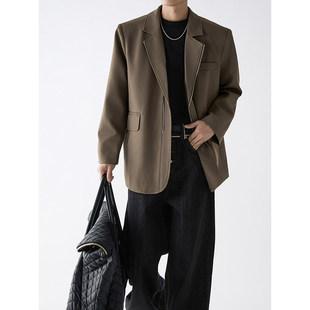 新款 高级感拉链西装 外套男设计痞帅潮牌炸街高街休闲西服上衣春季