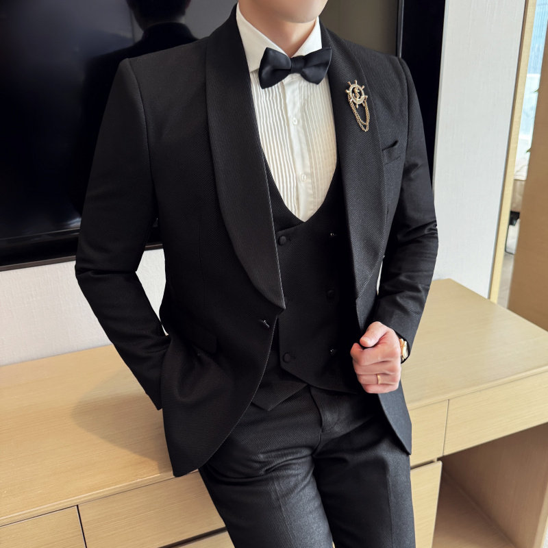 新郎西装男套装订婚结婚商务晚宴男士青果领塔士多休闲西服三件套