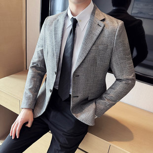 潮流痞帅商务休闲西服上衣大码 千鸟格西装 韩版 高级感修身 外套 男士