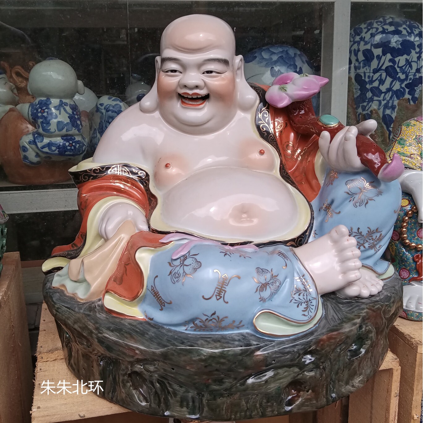 如意弥勒佛摆件雕塑陶瓷招财红衣描金笑佛像新中式家居店铺供奉40