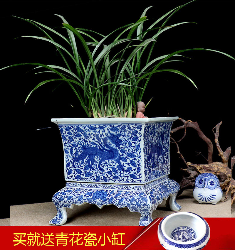 景德镇陶瓷手绘四角新中式高手绘青花瓷花盆麒麟罗汉松树盆景兰花|ruв категории Домашний быт, ваза/цветок/искусственные цветы/моделирование украшения, цветок/ваза, горшок - от Buy2taobao.com для оказания профессиональной услуги покупки агента Taobao