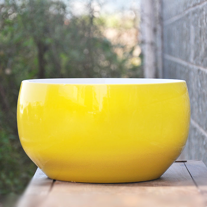 景德镇陶瓷器金鱼缸纯黄色风水师推荐造景摆件睡莲缸聚宝盆中国风