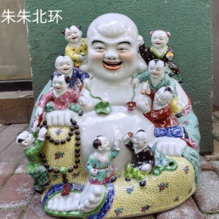 饰摆件 景德镇手工雕塑陶瓷九子弥勒佛瓷像多子罗汉笑佛家居店铺装