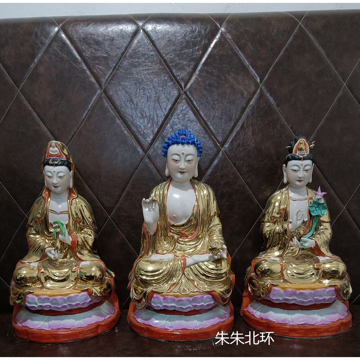 景德镇陶瓷西方三圣佛像雕塑阿弥陀佛大势至观音菩萨坐像供奉46CM