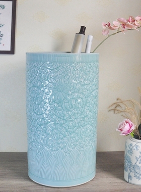 包邮影青釉箭筒书画缸花插陶瓷器