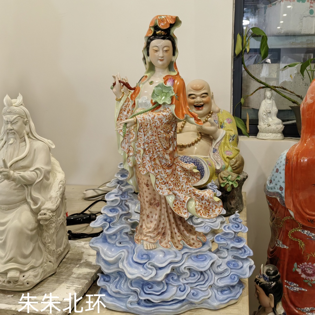 雕塑陶瓷观音佛像家用供奉家居中式祥云观世音菩萨像装饰摆件70CM