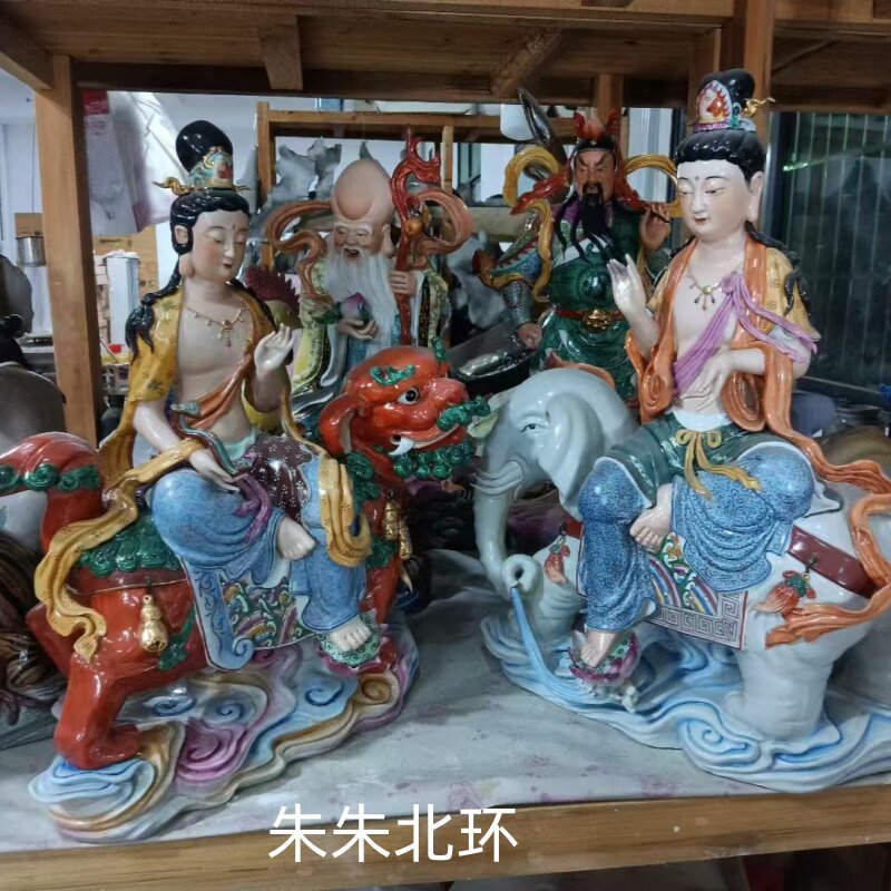 雕塑陶瓷文殊菩萨佛像摆件坐像普贤菩萨摆件佛堂供奉本命佛像22寸