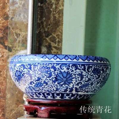 青花瓷釉下彩中式陶瓷花盆鱼缸