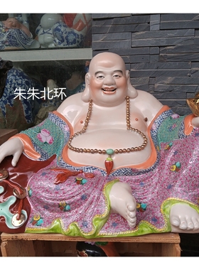 陶瓷布袋弥勒佛像笑佛大肚罗汉瓷像工艺礼品家居店铺招财菩萨摆件