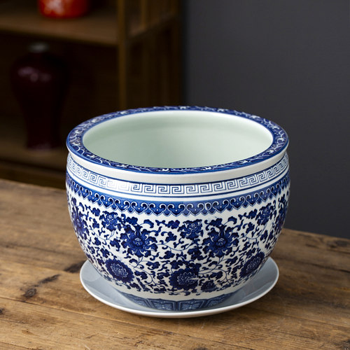 青花瓷花盆陶瓷中式风格