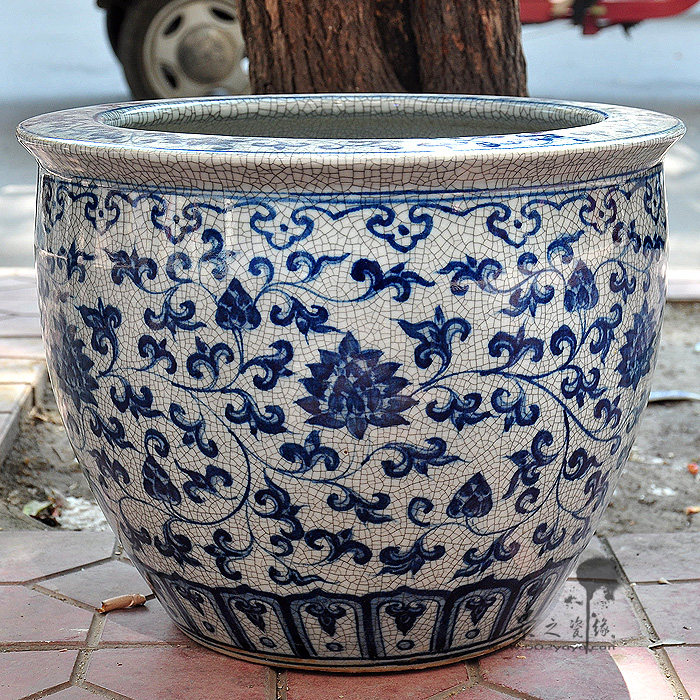 景德镇陶瓷器裂纹釉手绘青花瓷鱼缸中国风睡莲荷花书画缸锦鲤家用,宠物/宠物食品及用品,桌面缸,淘宝优惠券,粉丝福利购,淘宝优惠卷