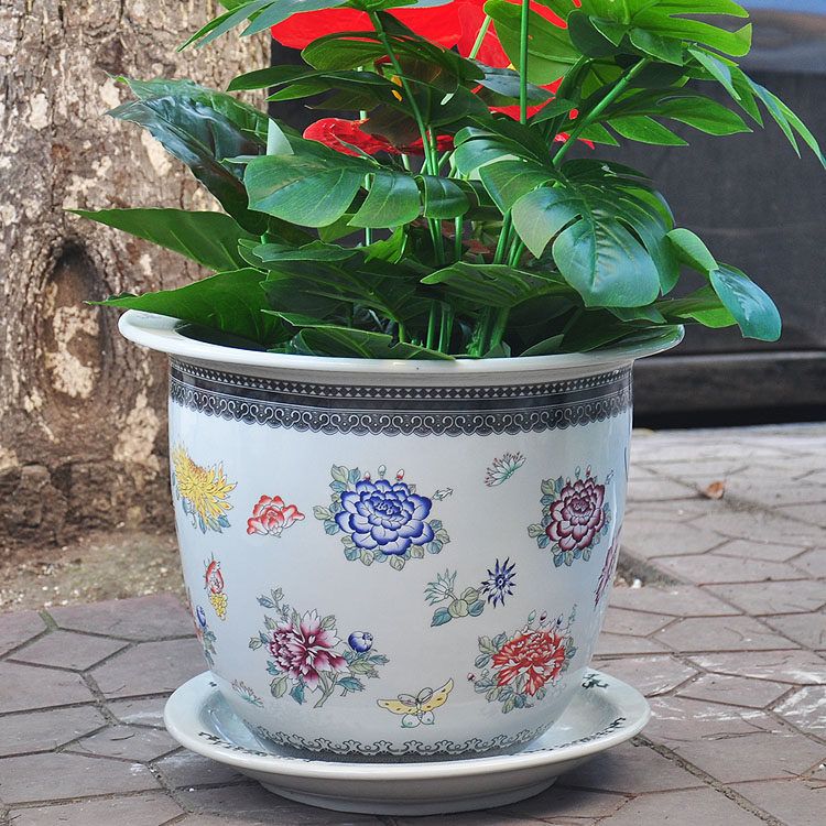 景德镇陶瓷器特大号花钵花盆树盆种铁树兰花发财树粉彩百花图花钵