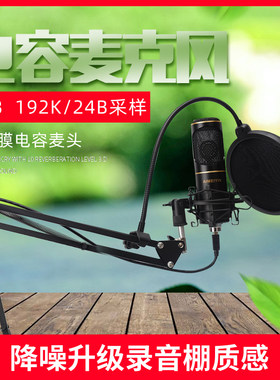 USB电容麦克风笔记本电脑直播录音手机平板通用唱歌铝管话筒套装