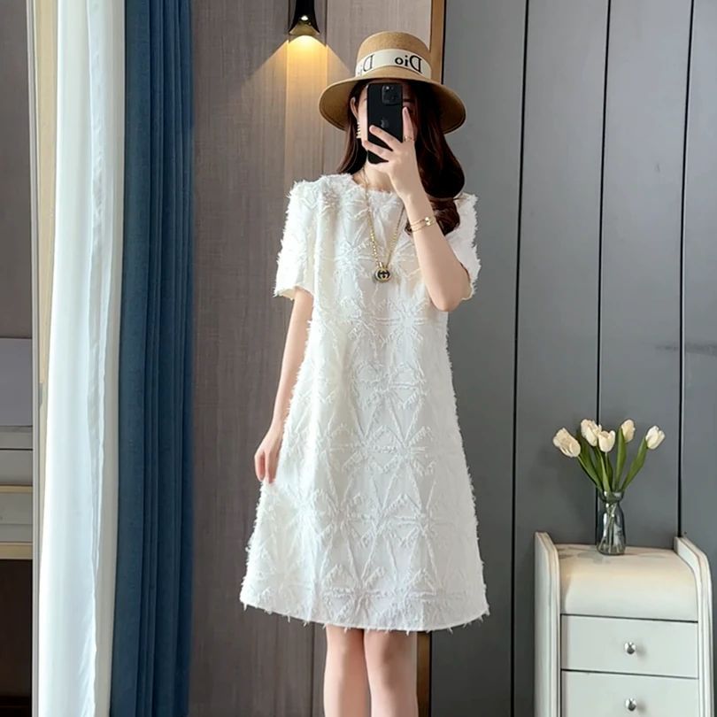 轻奢风欧货小香风显瘦连衣裙女夏季新款法式设计感流苏蕾丝A字裙