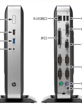 HP惠普迷你主机T628四核J19004个com/VGA/DVI/LPT工控瘦客户主机