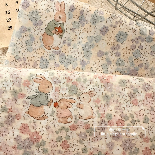 A类田园兔子双层纱纯棉布料