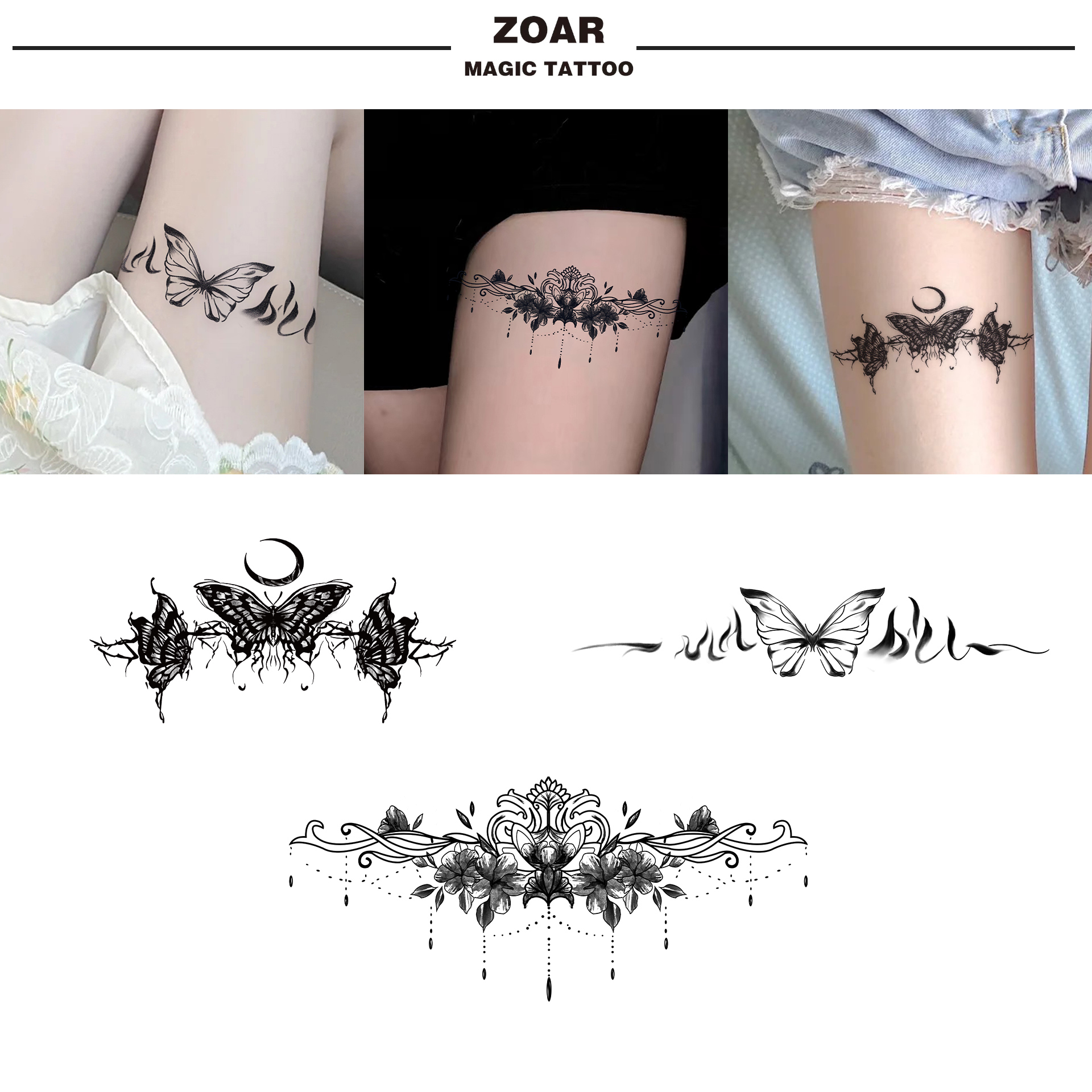 蕾丝腿环丨草本纹身贴个性性感蝴蝶腿环图案防水防搓持久不反光