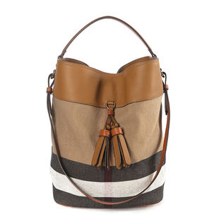 24年新款流苏带穗子单肩子母包经典黄麻配头层牛皮水桶包大号女包