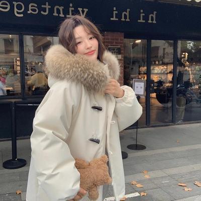 牛角扣~派克服大毛领防风羽绒服