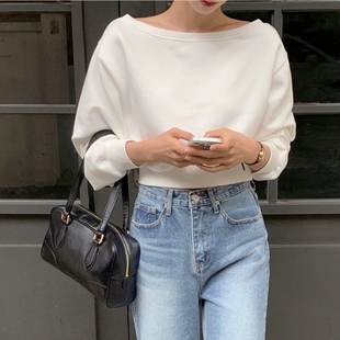 卫衣女潮 收腰大领口性感一字领露肩短款 2026春秋韩国新款 显瘦时尚