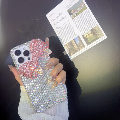高级感ins粉蝴蝶闪钻支架iPhone15新款16promax手机壳13全包防摔