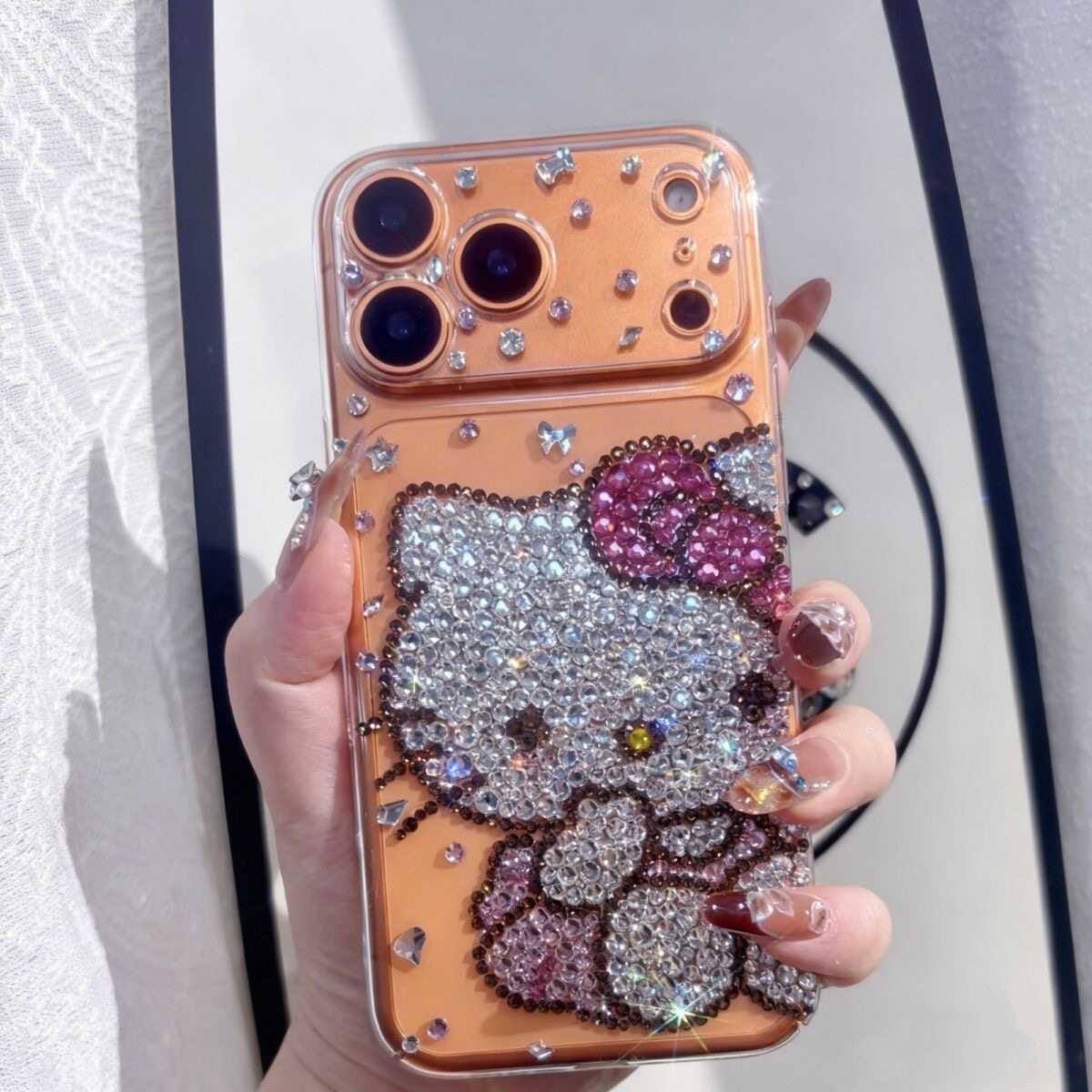 新款17Promax奢华水钻手机壳做芭蕾kitty苹果16Pro带钻防摔15个性