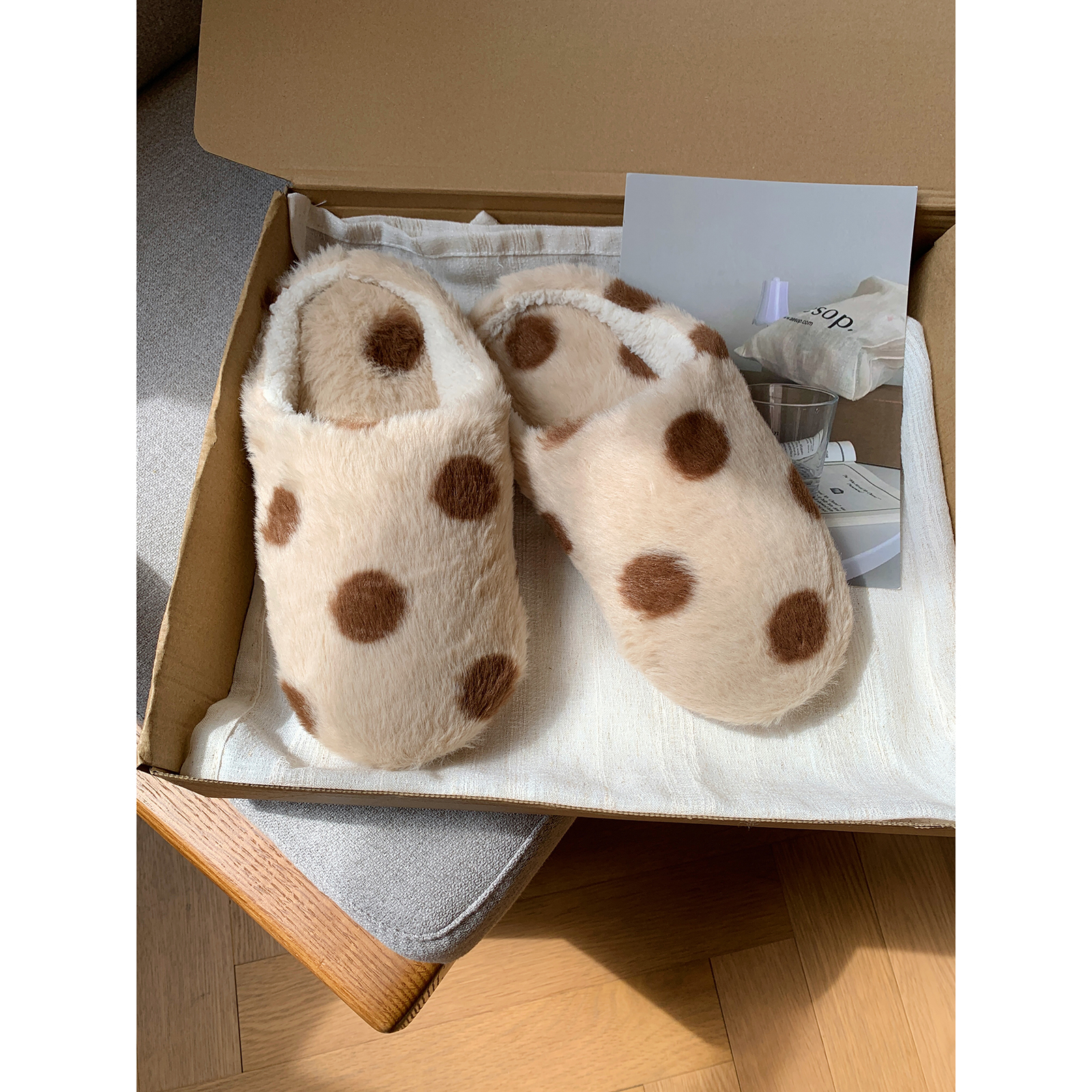 加厚保暖包头棉拖可爱波点棉拖鞋