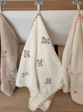 馨帮帮杂货铺可爱小熊刺绣柔软吸水方巾毛巾家用珊瑚绒洗脸毛巾女