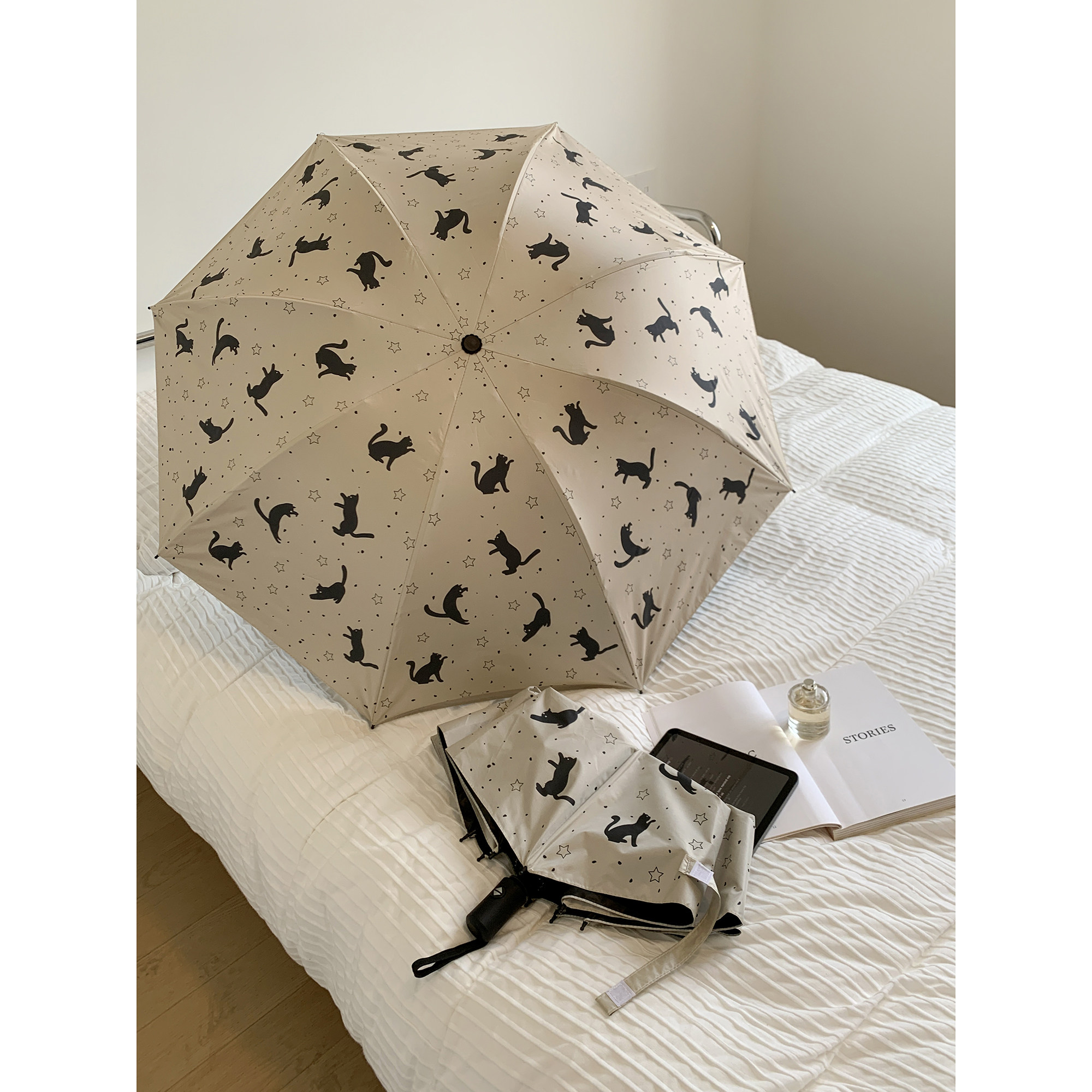 馨帮帮杂货铺学生便携防晒黑胶遮阳伞可爱卡通猫咪雨伞女晴雨两用