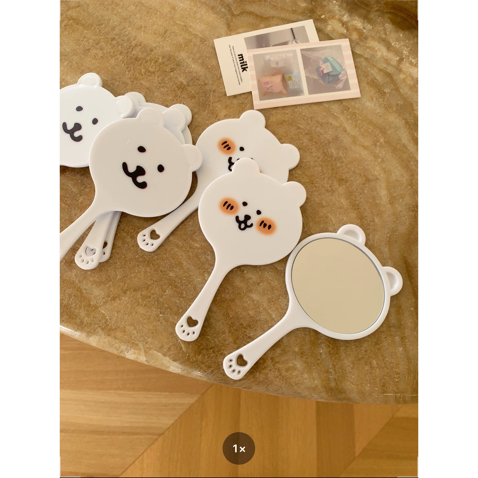 馨帮帮杂货铺 可爱卡通小熊手柄镜子随身便携耳朵款手持化妆镜女