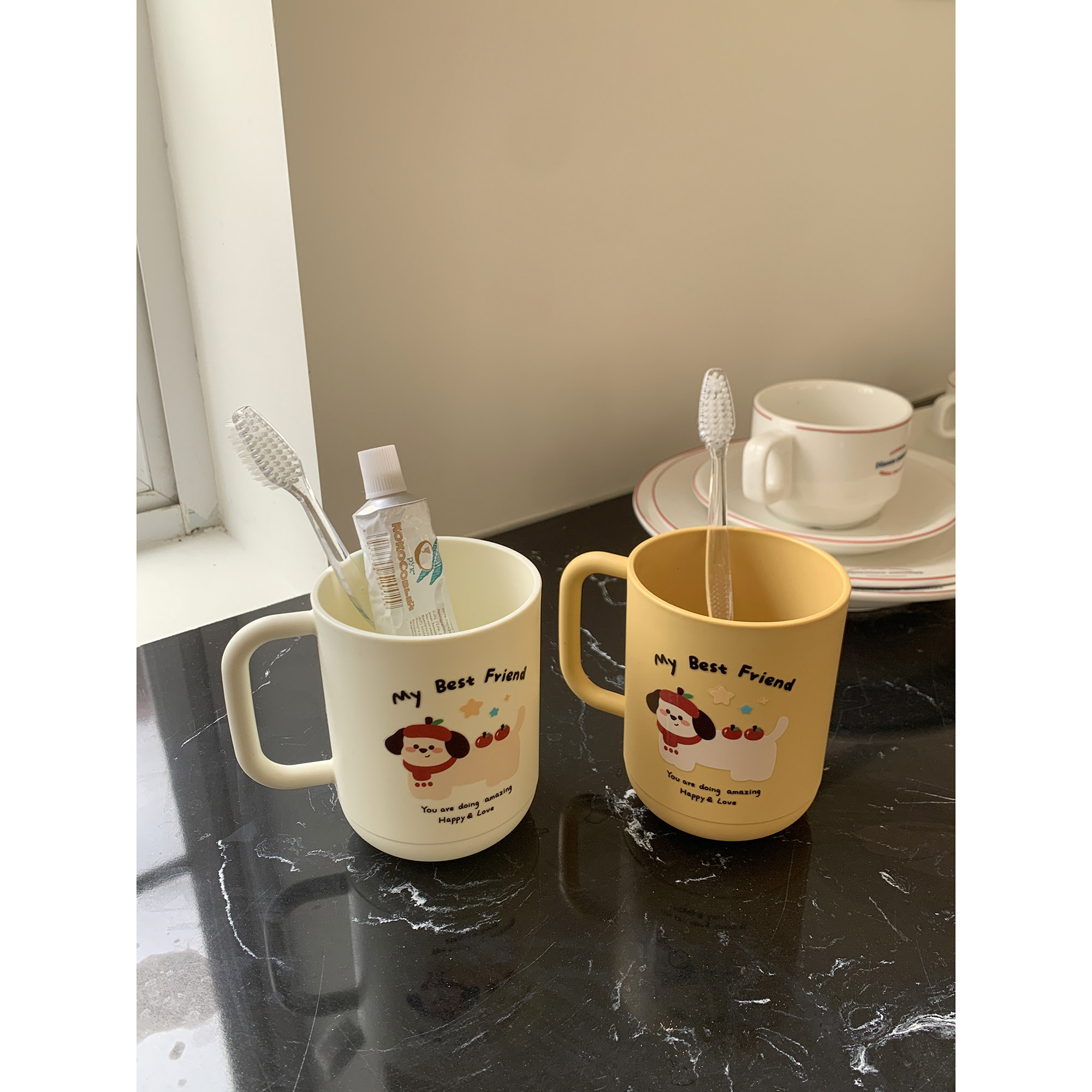 馨帮帮杂货铺 学生宿舍带手柄洗漱杯牙杯家用可爱卡通情侣漱口杯