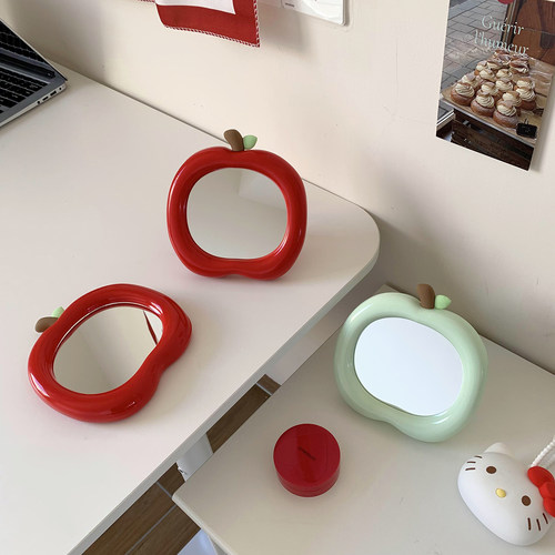 台式苹果化妆镜便携可爱小镜子