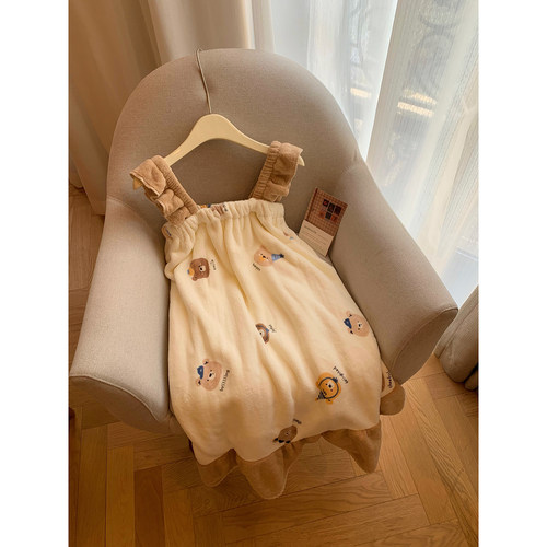 可穿式浴巾吸水速干小熊吊带浴裙