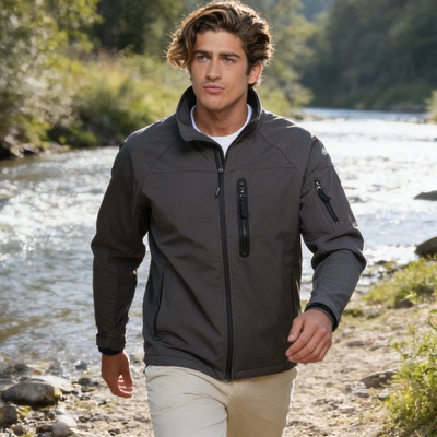 春秋户外登山徒步旅行立领外套抗风排汗防水透气弹力软壳冲锋衣男