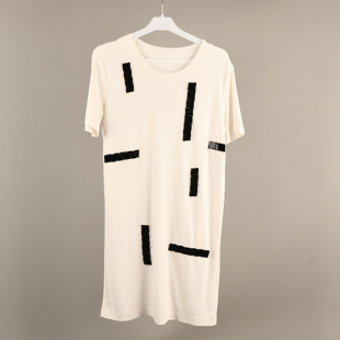 纯棉中长款 夏休闲宽松亚克力条短袖 连衣裙女 正品 江南系列特价