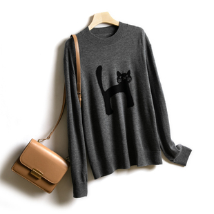 MASE2023年秋款 亲肤保暖内搭宽松微弹气质上衣潮 女暖羊毛圆领长袖