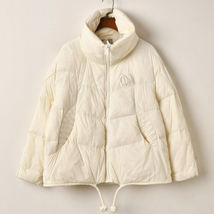 羽绒服女立领90%白鸭绒外套米白色保暖冬季 艾诺丝时尚 短款