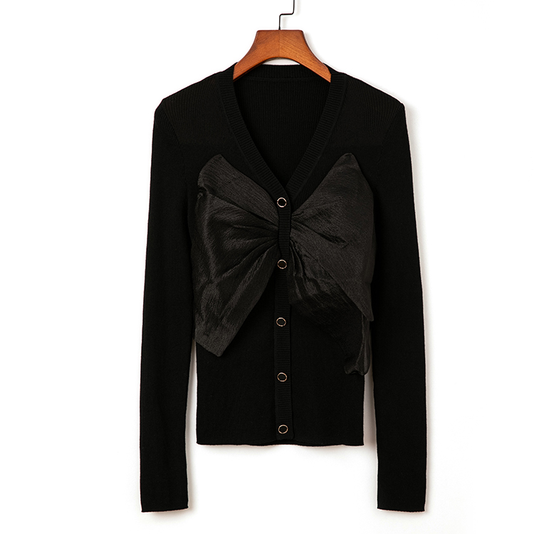 长袖短款显瘦针织衫外套开衫V领