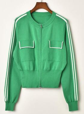 艾诺丝系列圆领女时尚百搭修身拉链新款绿色