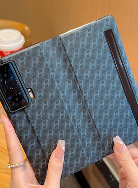 适用荣耀magicvs手机壳翻盖皮套vs折叠保护套全包防摔H纹黑色magic vs智能视窗高档简约商务男女款