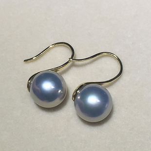高冷色调银灰色AKOYA日本海水珍珠耳钩耳环耳坠天然18K金珍珠耳环