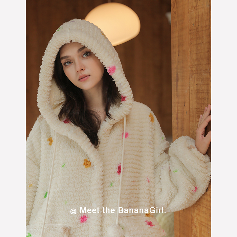 bananagirl冬季新款加厚连帽睡衣