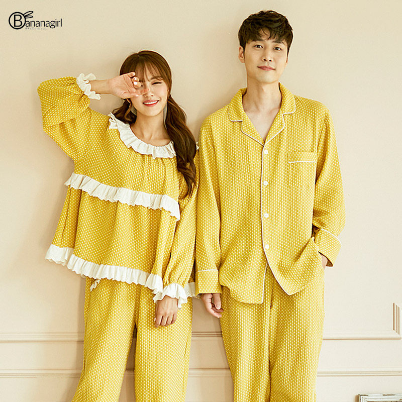 香蕉女孩睡衣女秋情侣长袖韩版少女睡衣甜美可爱套装宽松家居服