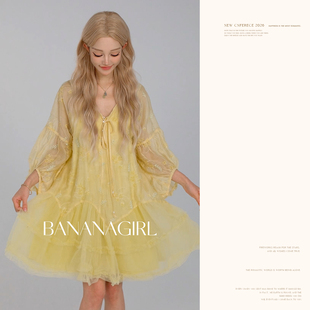 Bananagirl2026年秋季新款黄色连衣裙女士薄款减龄高级感春秋裙装