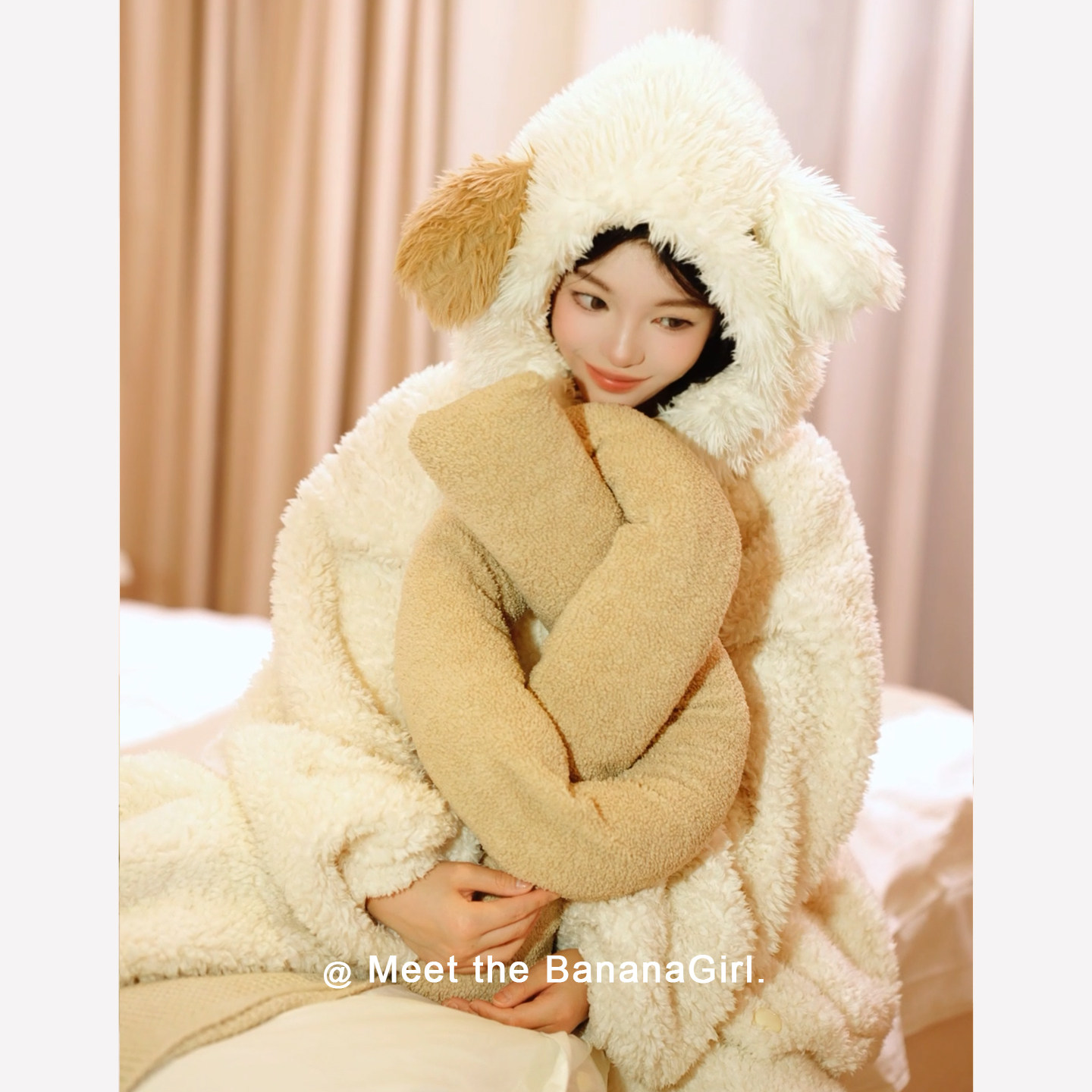 Bananagirl睡衣女冬季珊瑚绒加厚长袖连帽大码可爱开衫家居服女套