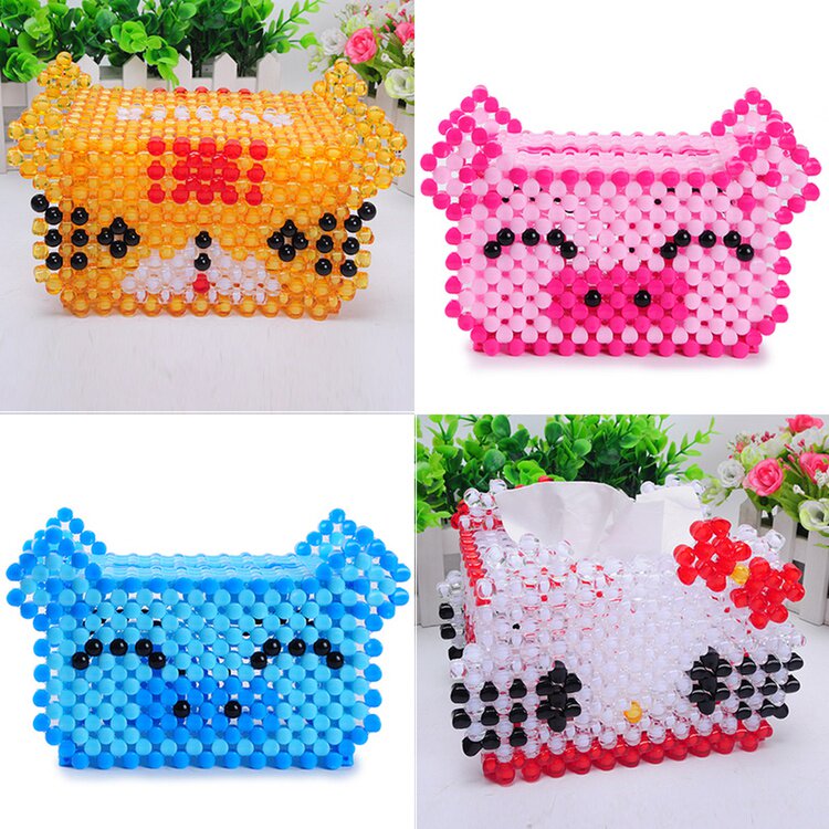 diy手工串珠抽纸盒纸巾盒爱心小猪小熊老虎渐变小黄人材料包包邮