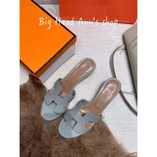 真皮女夏粗跟增高H型镂空一字拖