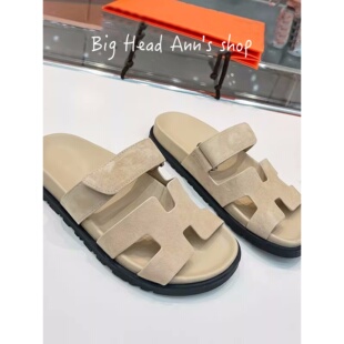 休闲百搭软底拖鞋 真皮魔术贴一字拖女夏外穿平底凉拖鞋 BHA