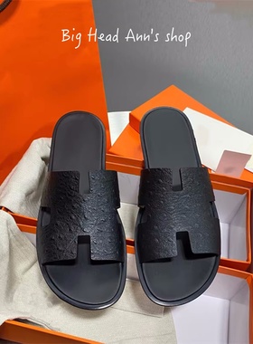 Big Head Ann's shop/男士一字拖夏季外穿黑色H型镂空防滑凉拖鞋