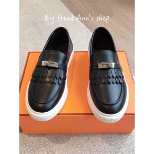 百搭一脚蹬单鞋 女金属锁扣圆头小皮鞋 日常 英伦风流苏乐福鞋 BHA